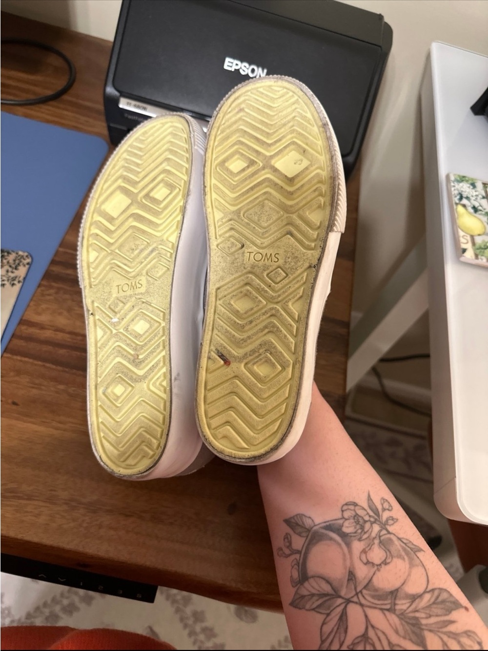 Grey Platform TOMS Sneakers— Size 9 Canvas Slip-On Shoes - Picture 4 of 4
